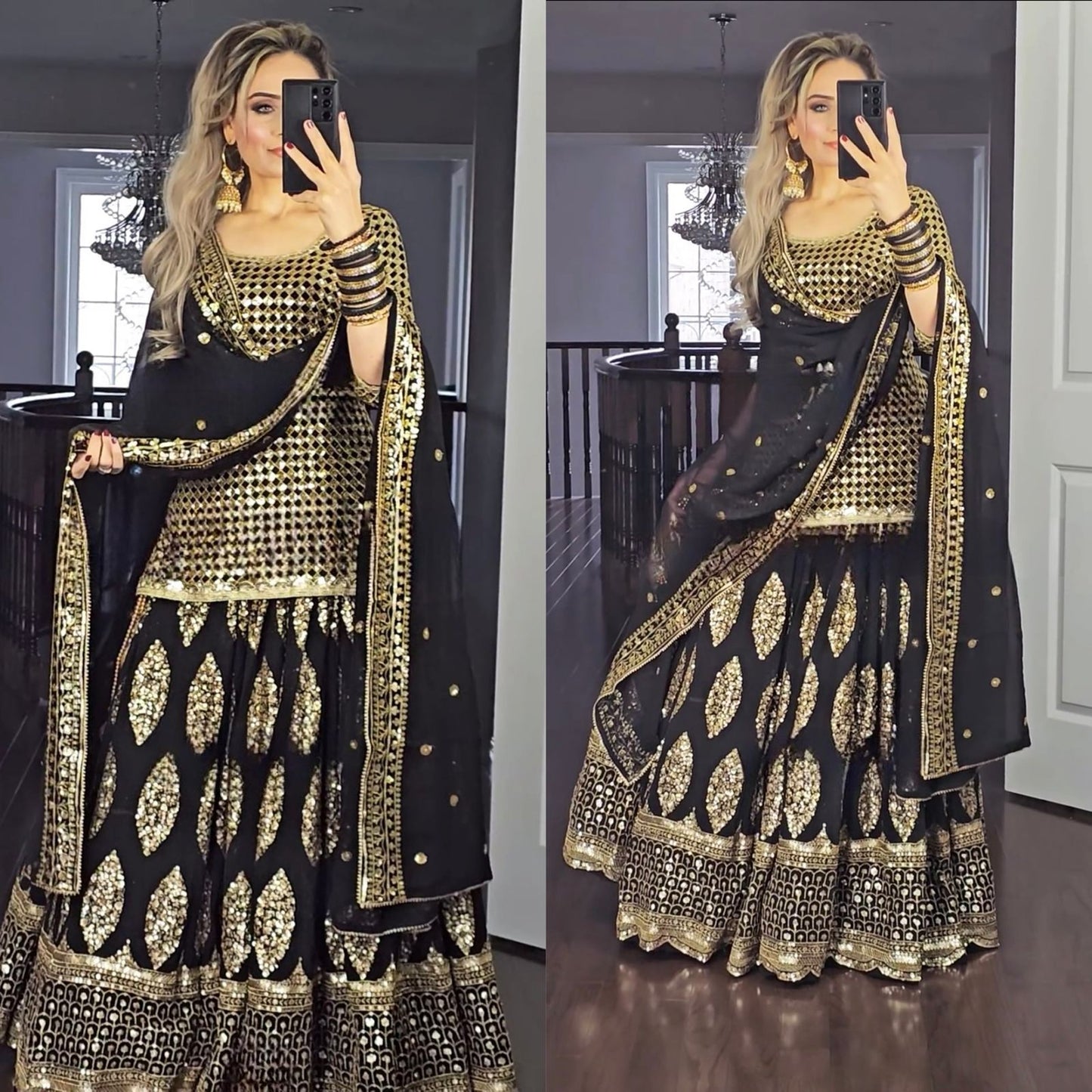Embellished Sequence Embroidery Work Black Color Lehenga With Top