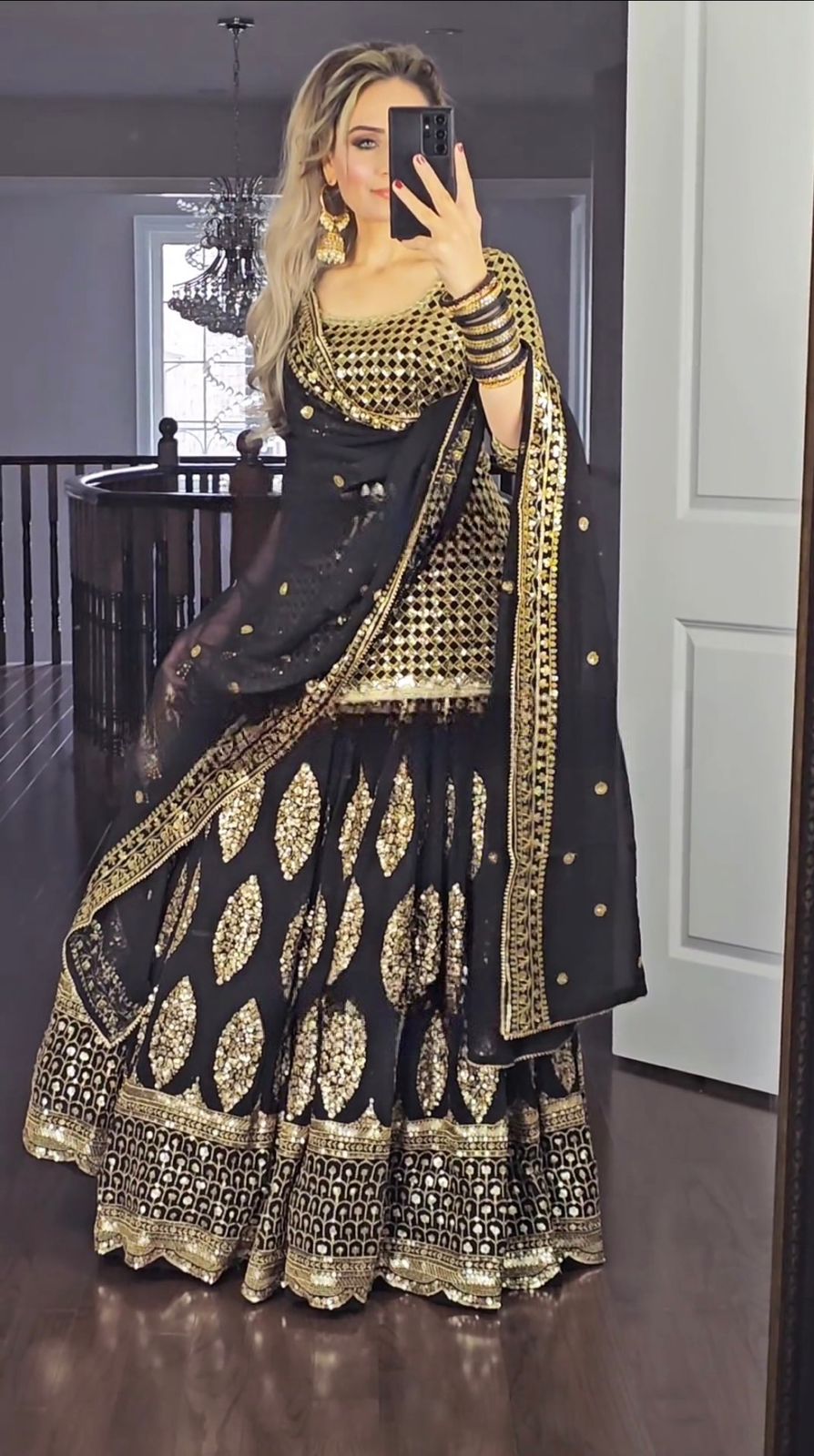 Embellished Sequence Embroidery Work Black Color Lehenga With Top