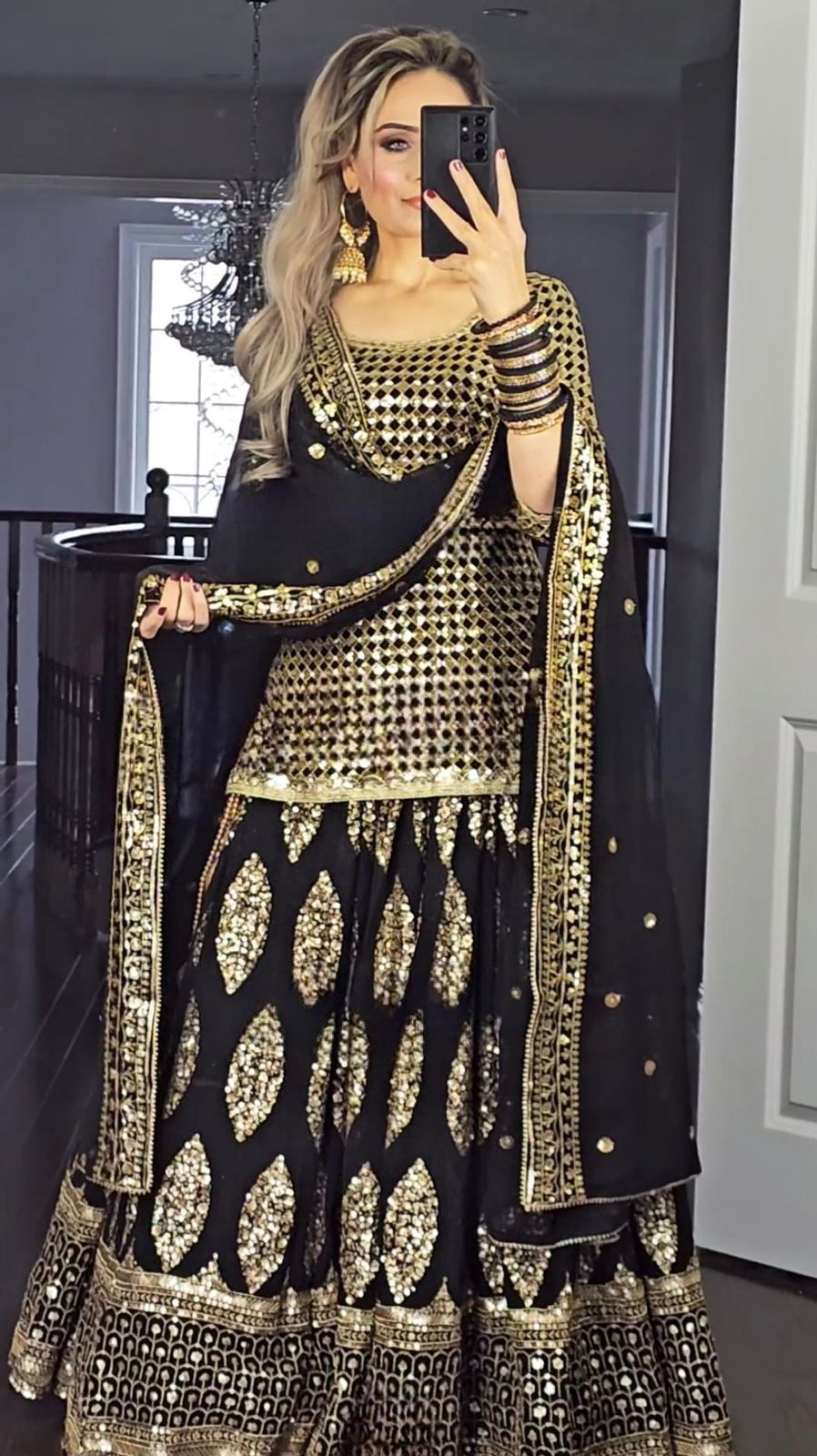 Embellished Sequence Embroidery Work Black Color Lehenga With Top