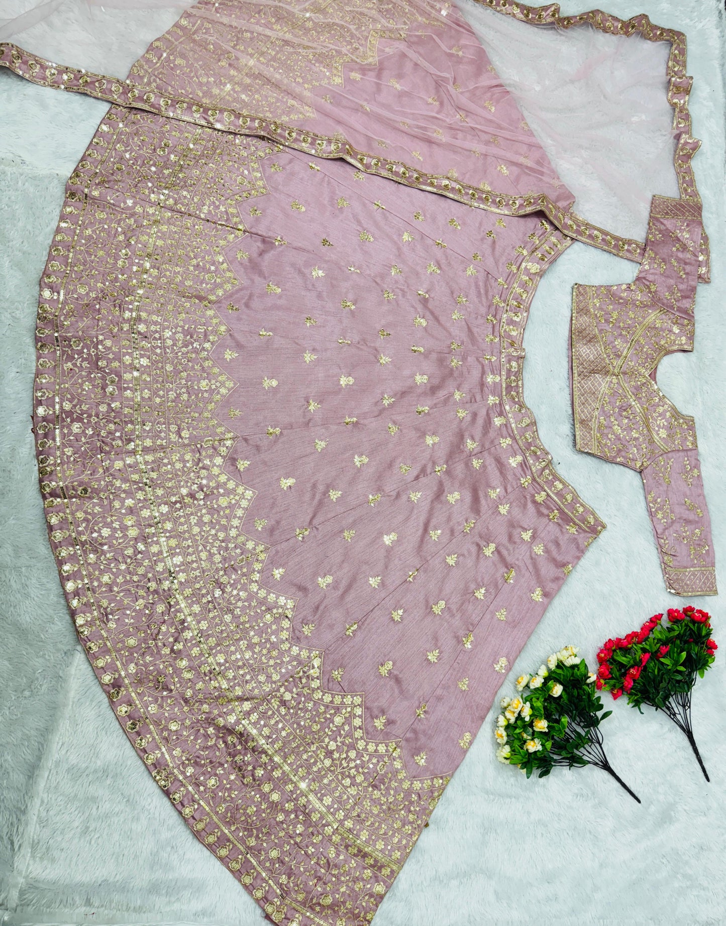 Elegant Dusty Pink Color Embroidered Work Lehenga Choli