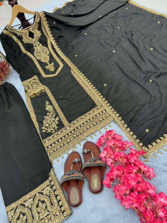 Beautiful Embroidery Sequence Work Black Color Anarkali Suit