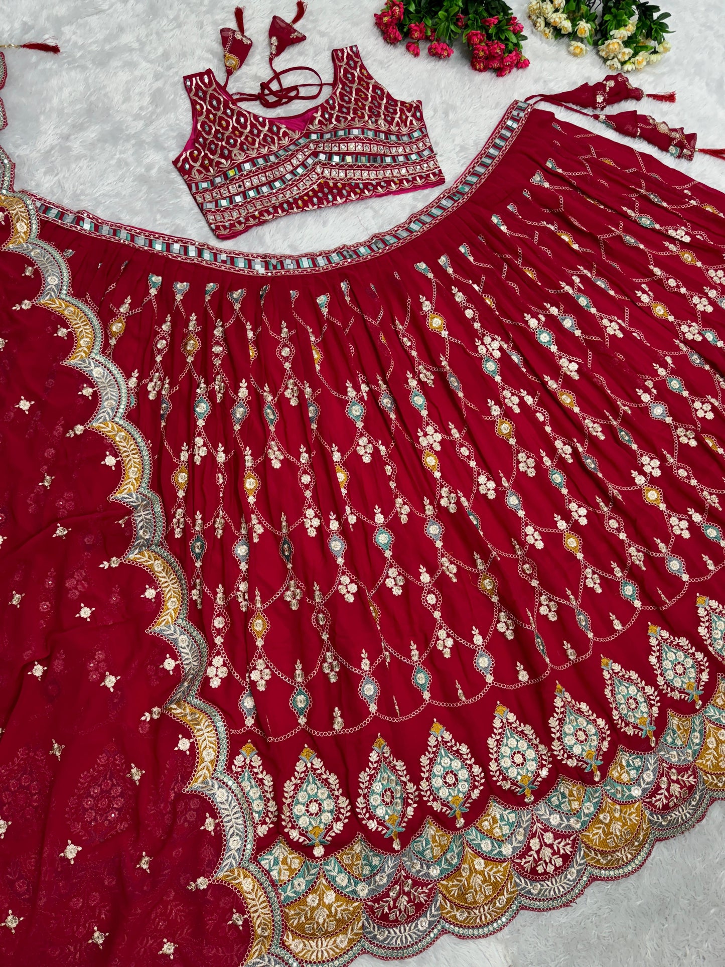 Wedding Wear Embroidered Sequence Work Red Lehenga Choli