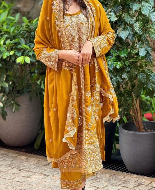 Demanding Embroidery Sequence Work Yellow Color Anarkali Suit