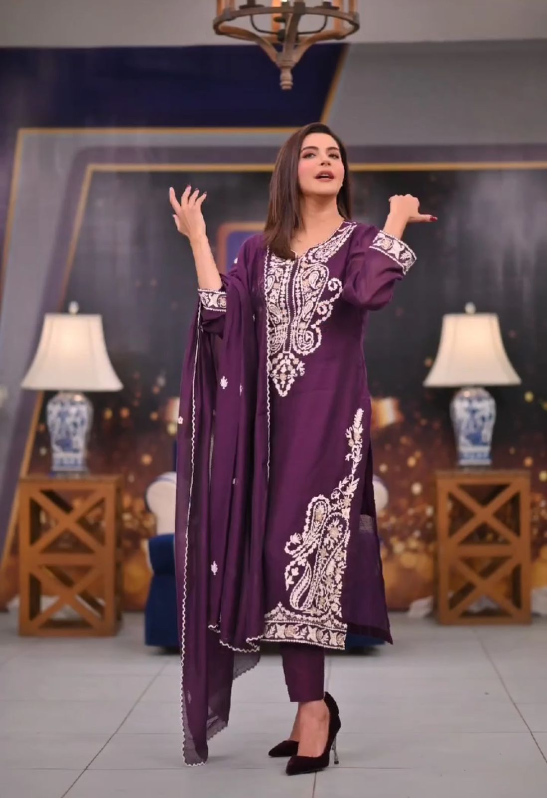 Outstanding Embroidery Work Purple Color Anarkali Suit