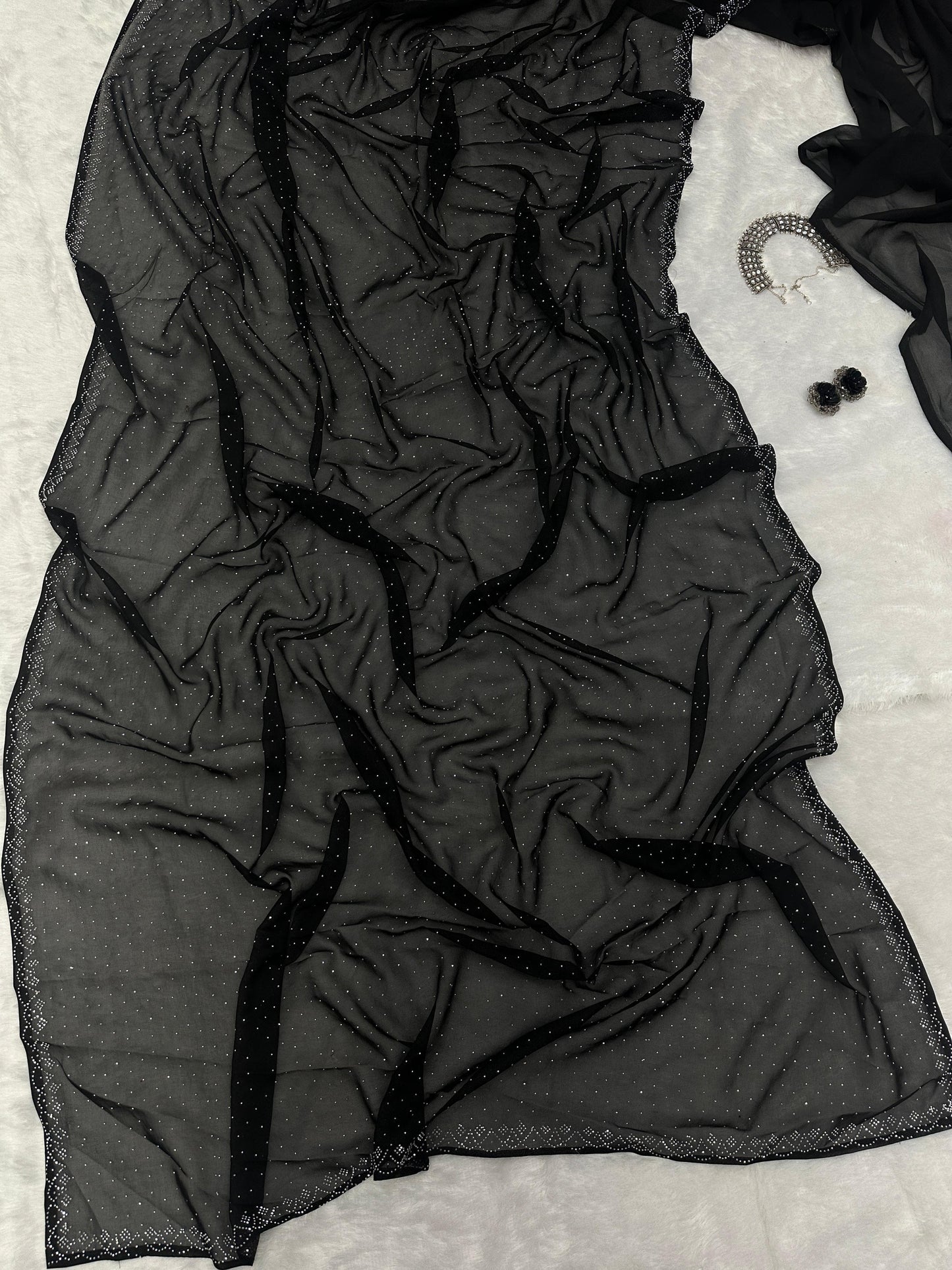 Swarovski Diamond Work Black Color Delightful Saree