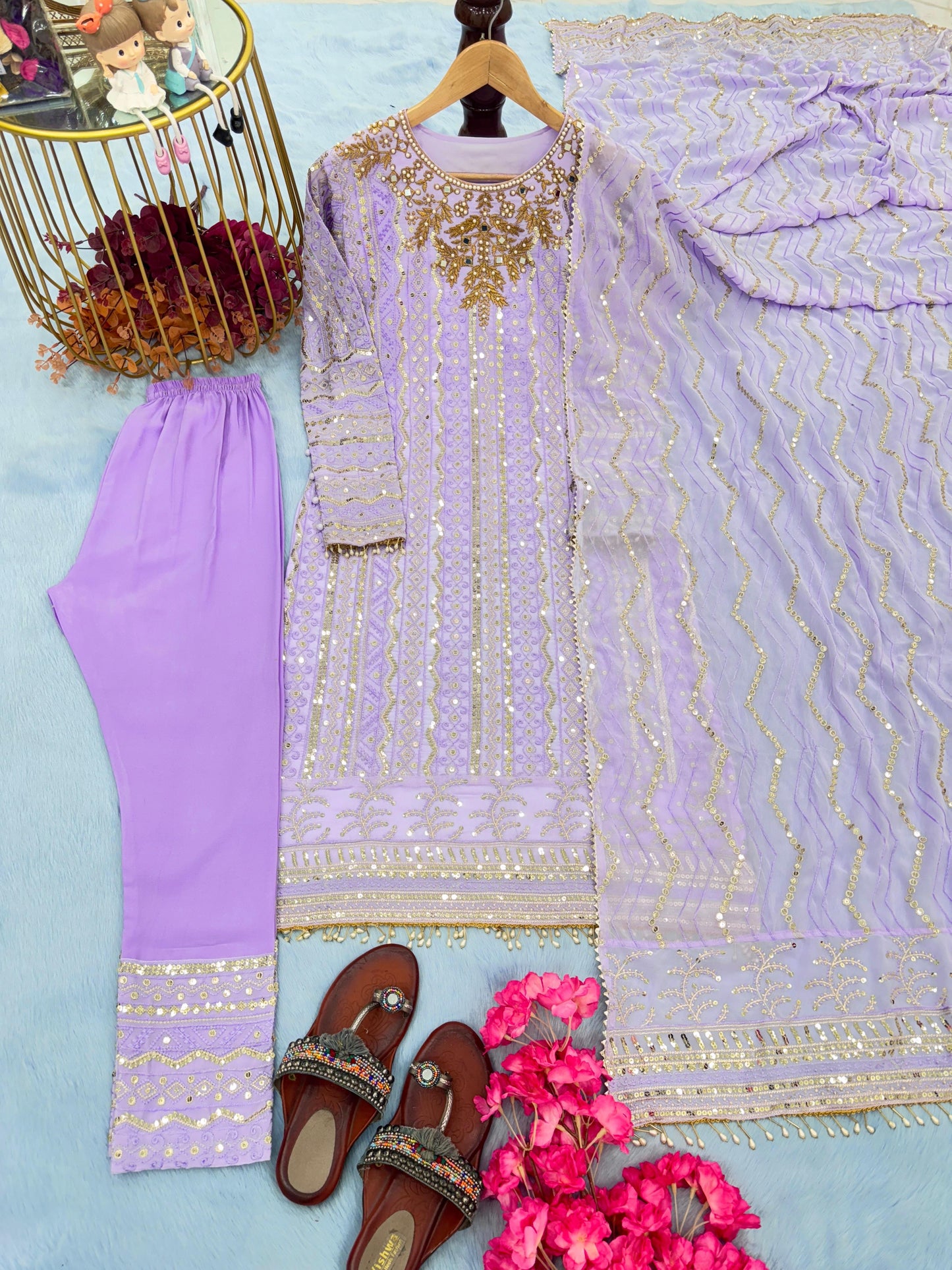 Superhit Embroidery Sequence Work Onion Color Anarkali Suit