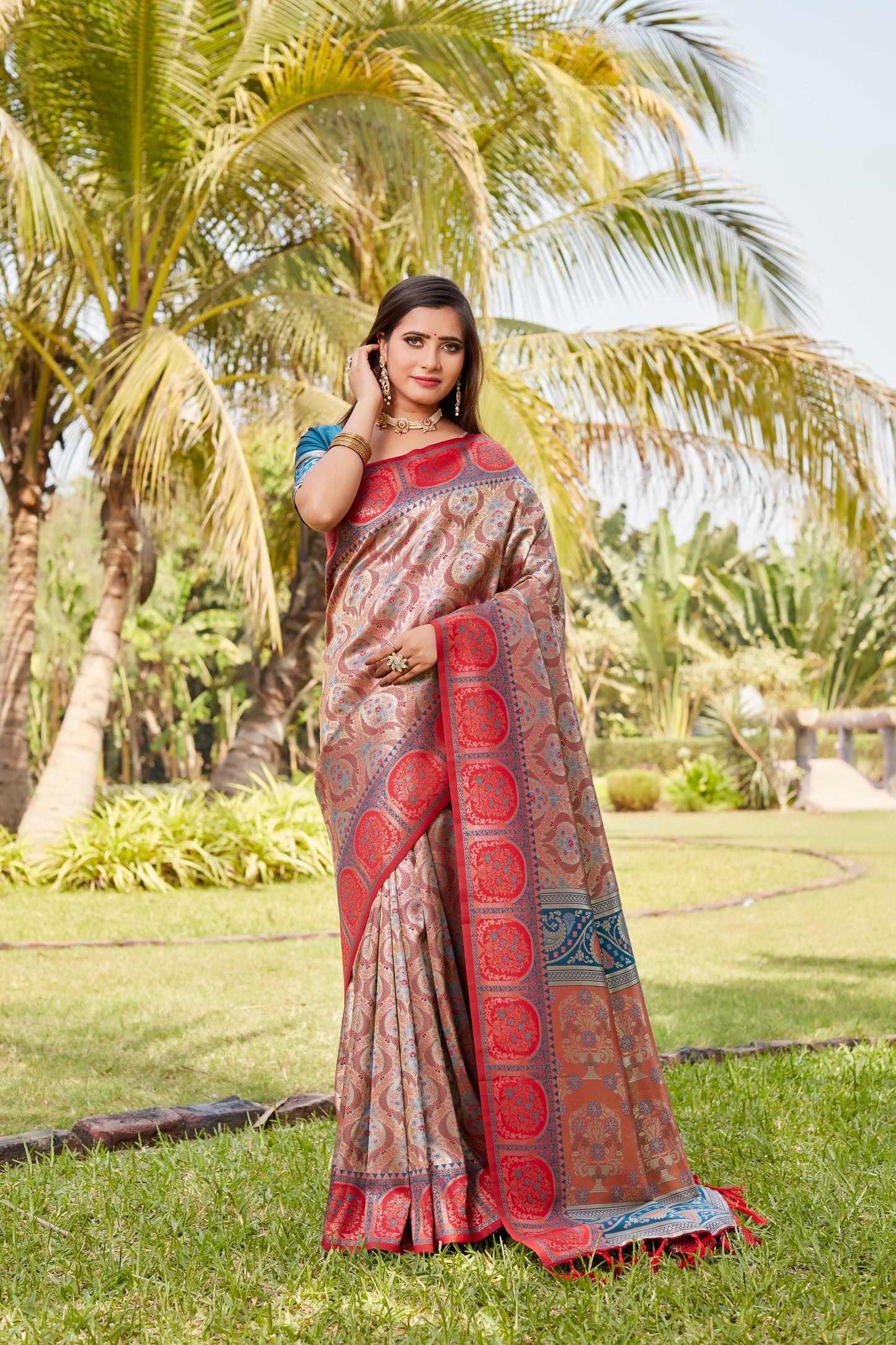 Embellished Kanjivaram Soft Silk Teal Color Saree