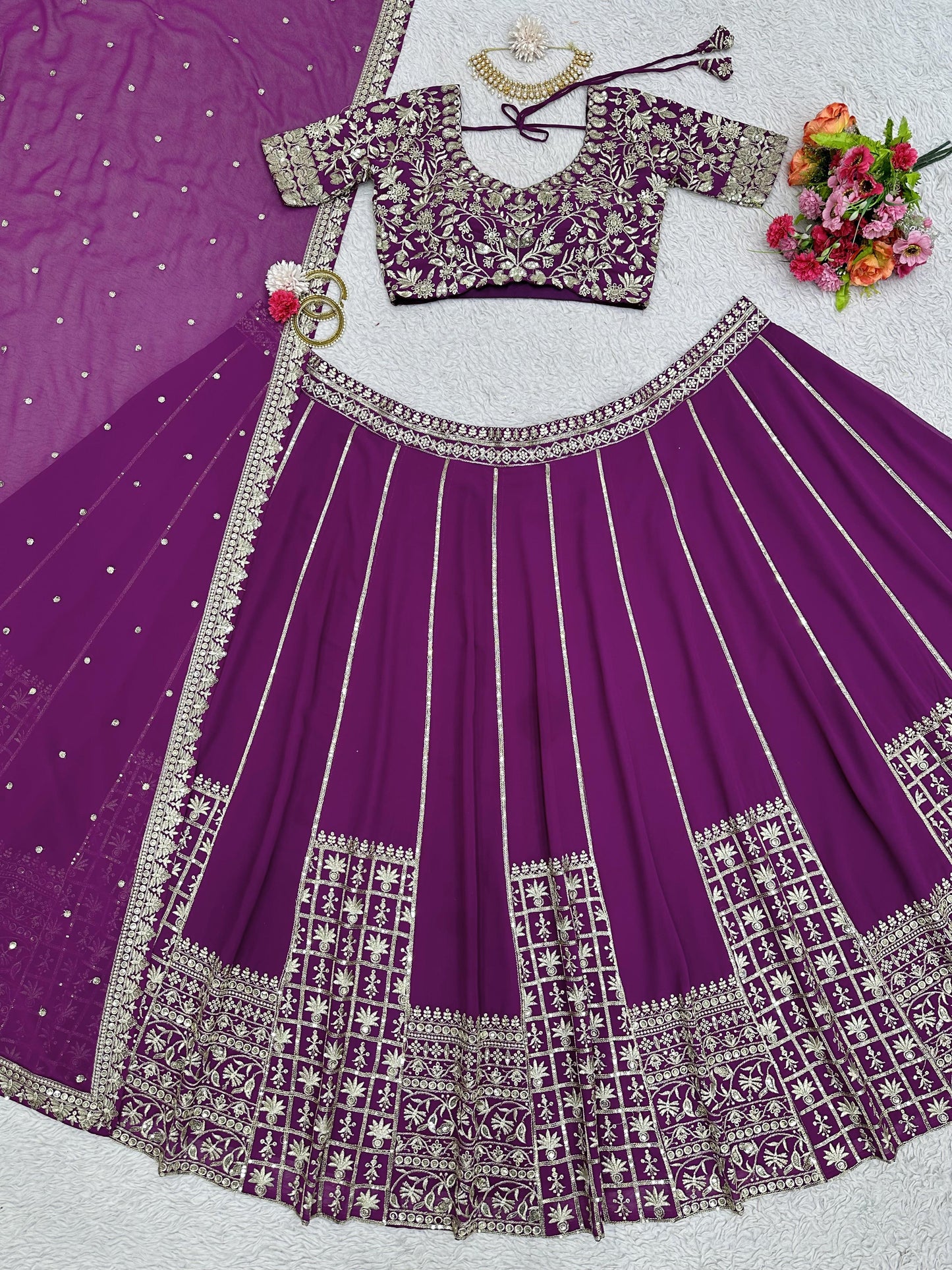 Engagement Wear Purple Color Sequence Work Lehenga Choli