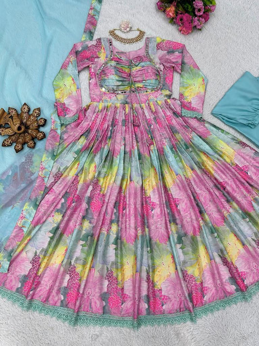 Outstanding Digital Print Multi Color Gown
