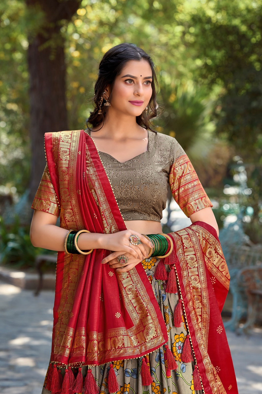Fabulous Gray Color Kalamkari Print Traditional Lehenga Choli