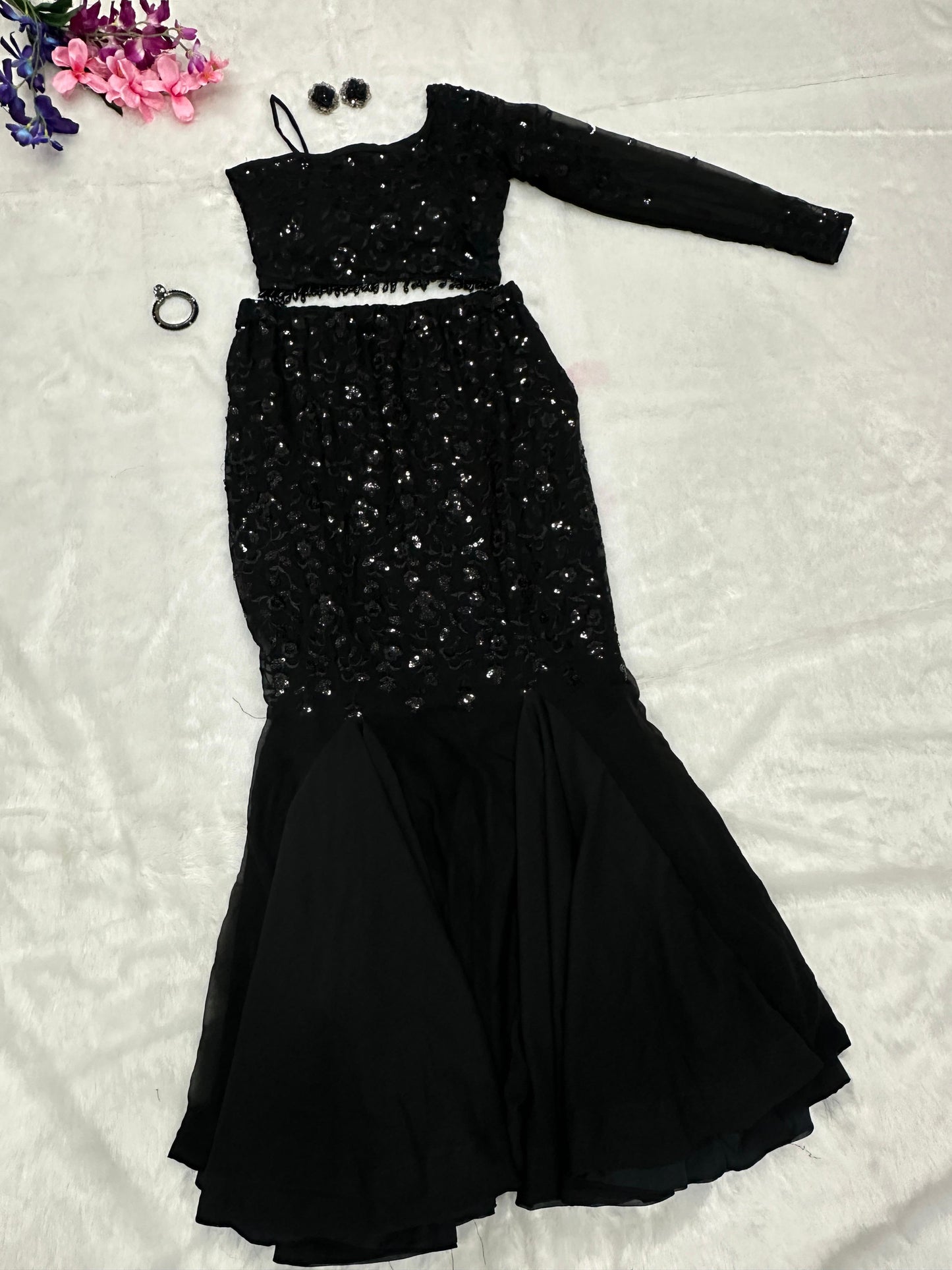 Glimmering Black Color Party Wear Lehenga Choli
