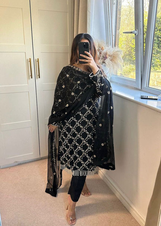Outstanding Embroidery Work Black Color Anarkali Suit