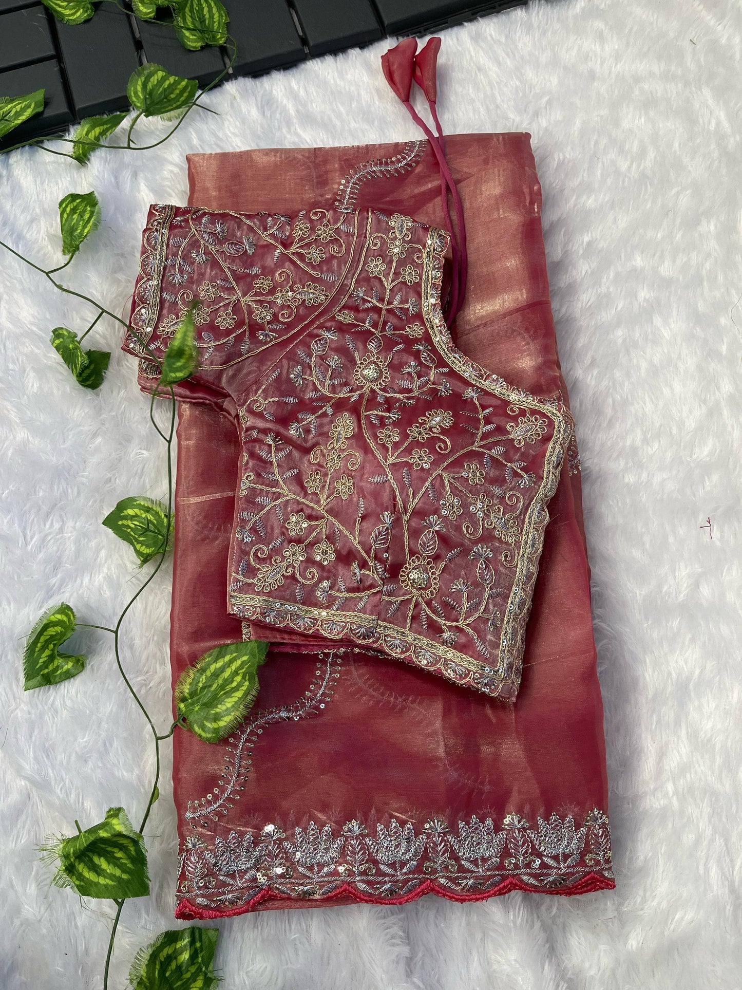 Exclusive Embroidery Cutwork Peach Color Saree