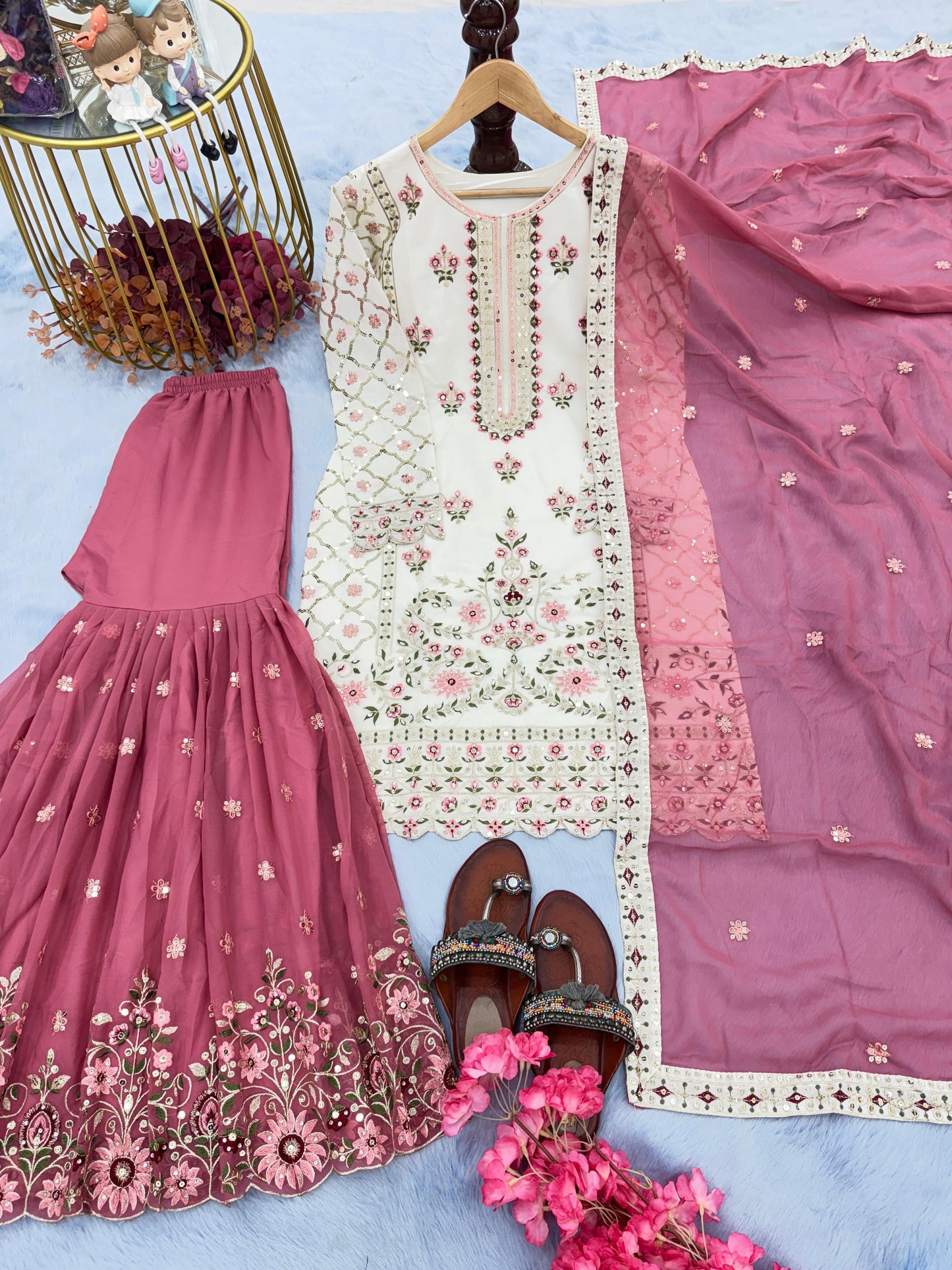 Precious Sequence Work White Color Sharara Suit