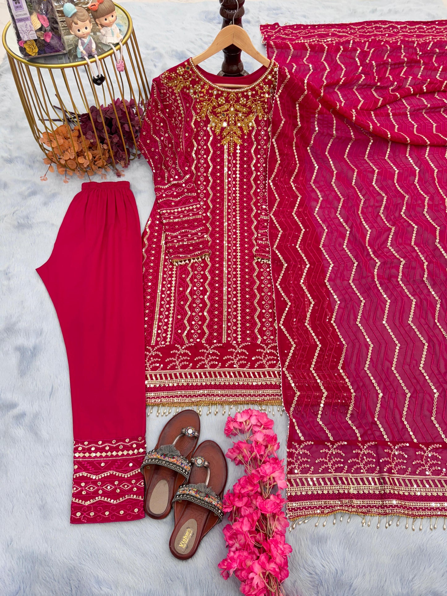 Beautiful Sequence Work Pink Color Sharara Suit