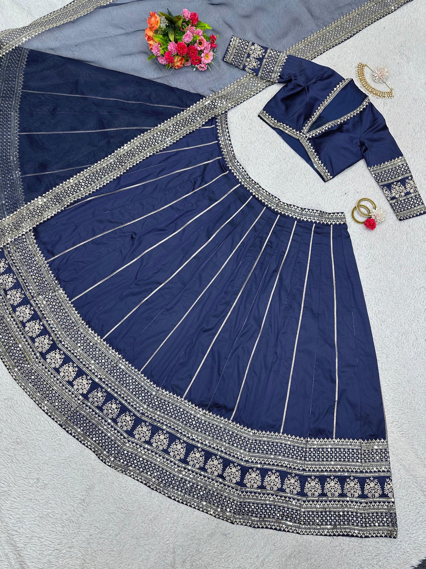 Mesmerizing Thread Sequence Work Navy Blue Lehenga Choli