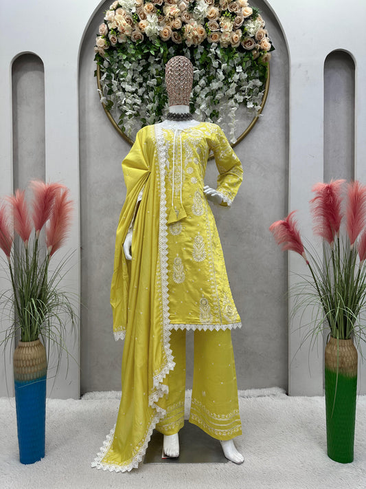 Embellished Sequence Work Yellow Color Anarkali Suit