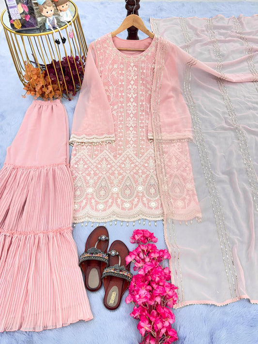 Eyes Catching Peach Color Crush Sharara Set