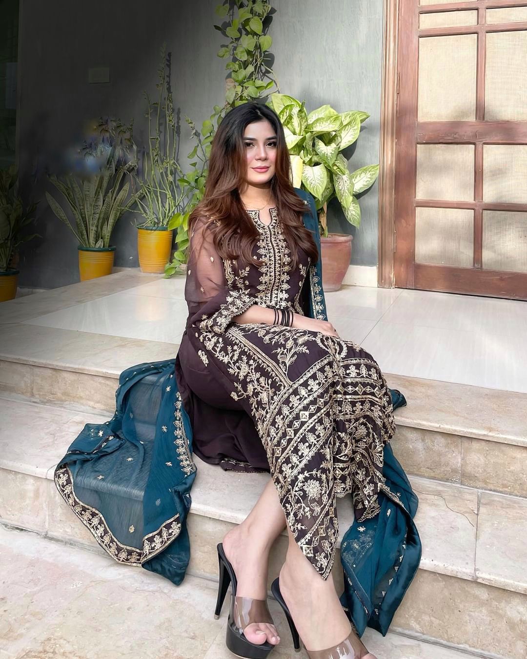 Eyes Catching Wine Color With Work Salwar Suit