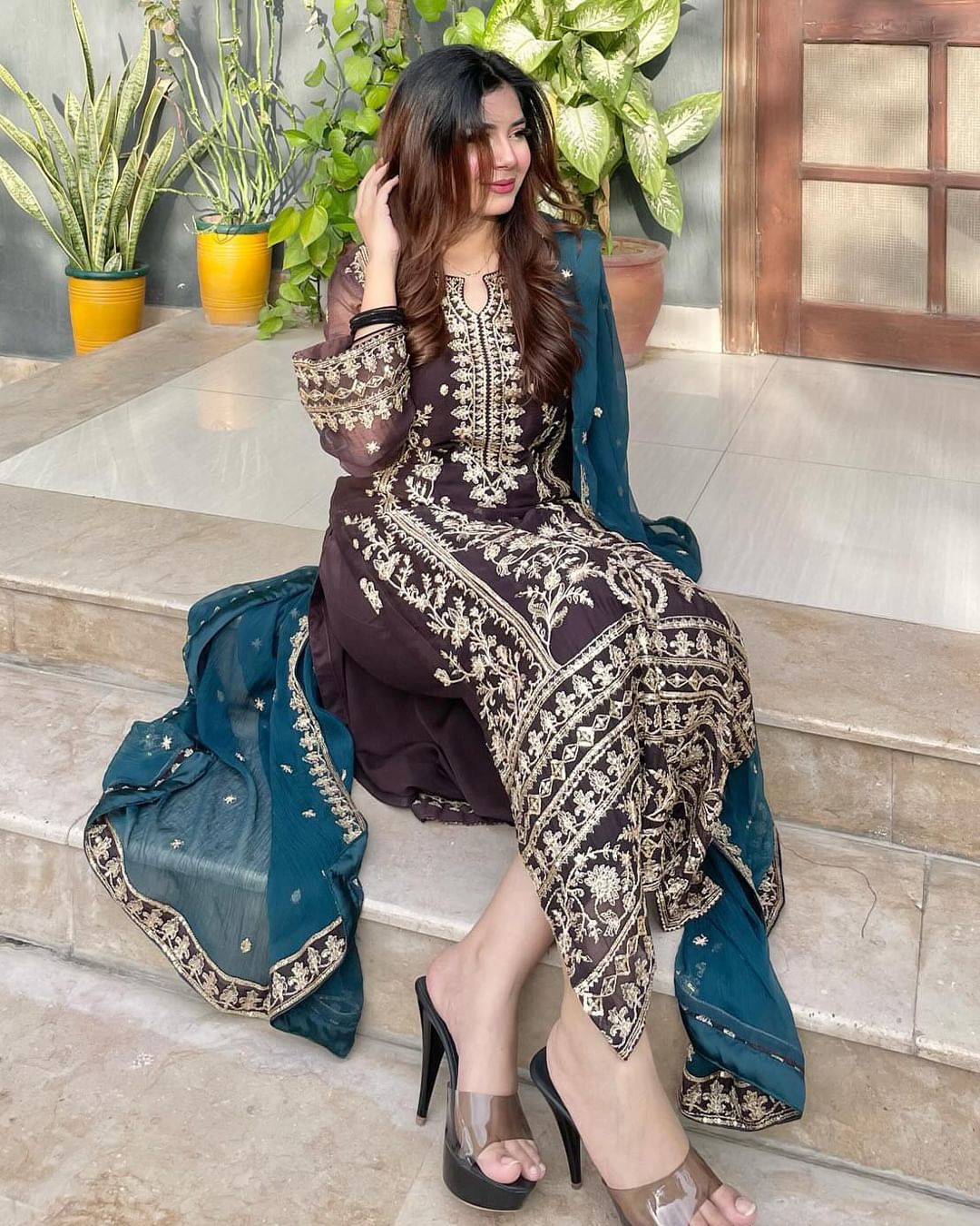 Eyes Catching Wine Color With Work Salwar Suit