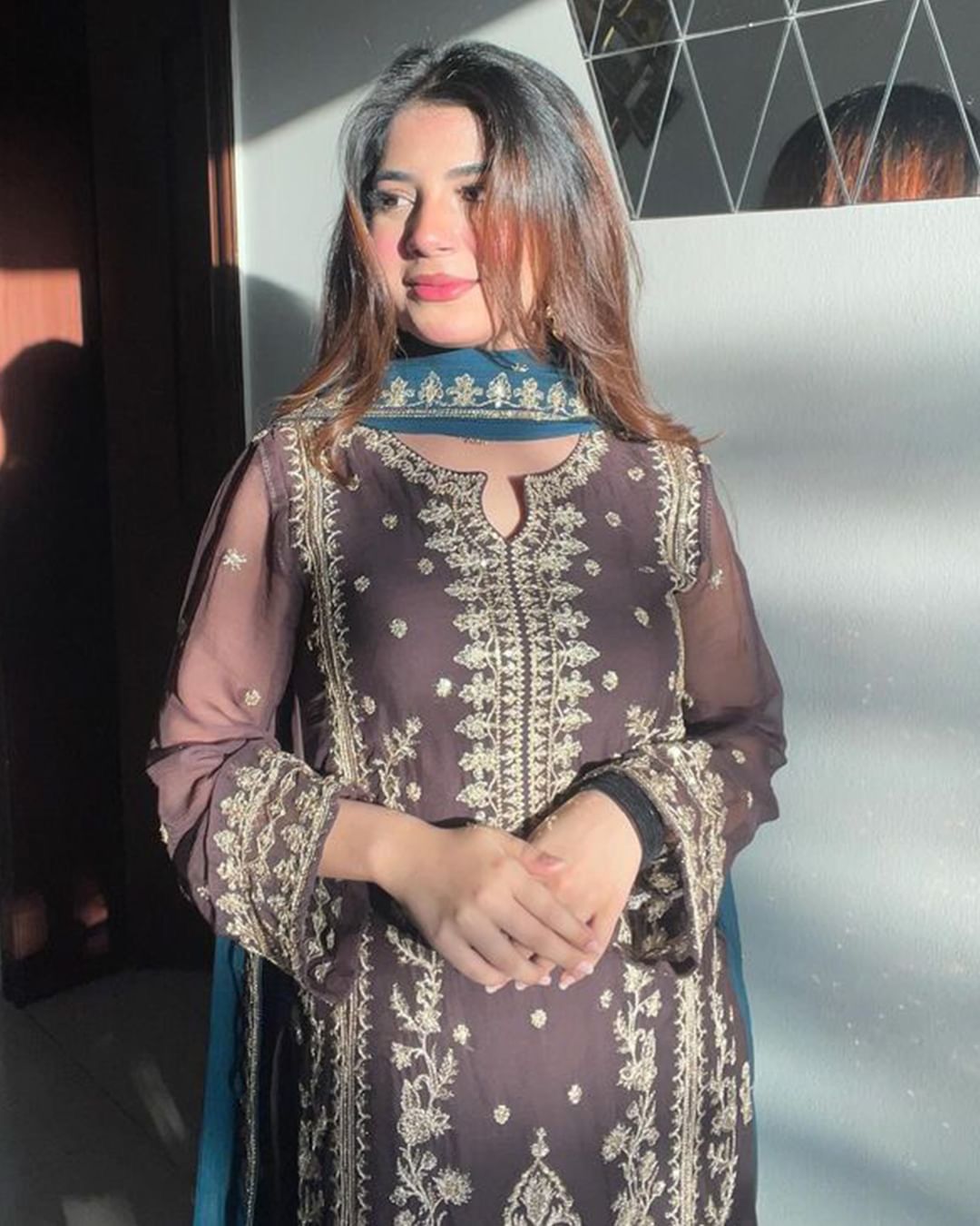 Eyes Catching Wine Color With Work Salwar Suit