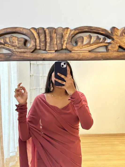 Beautiful Peach Color Ready To Wear Saree