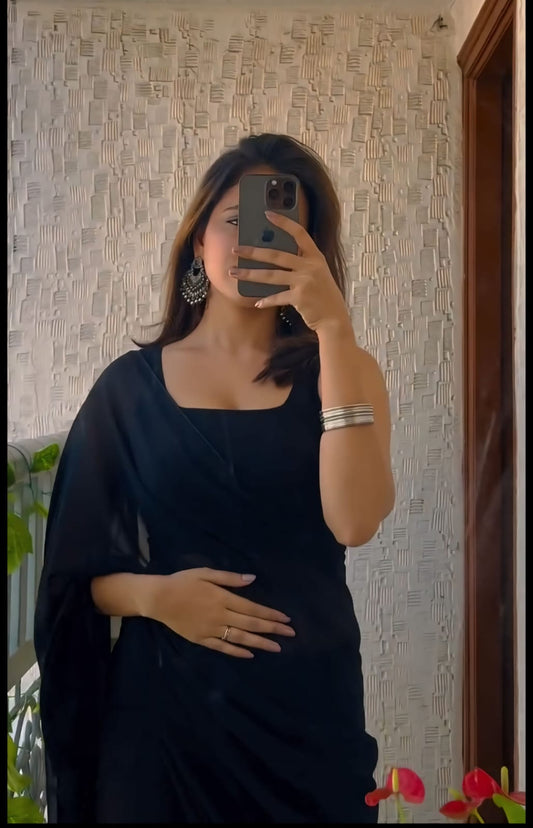 Beautiful Black Color Ready To Wear Saree