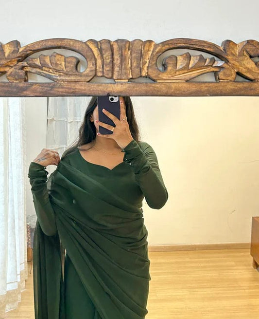 Beautiful Green Color Ready To Wear Saree