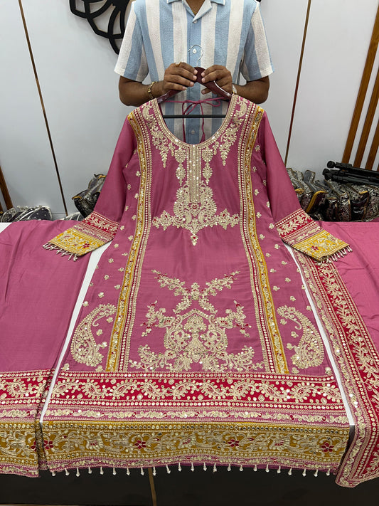 Embellished Sequence Work Pink Color Anarkali Suit