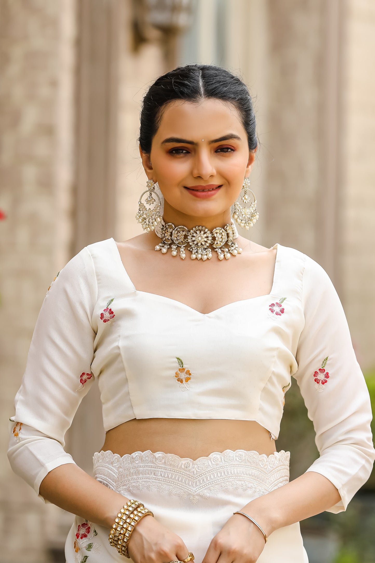 Designer Floral Print With Embroidery Work White Saree