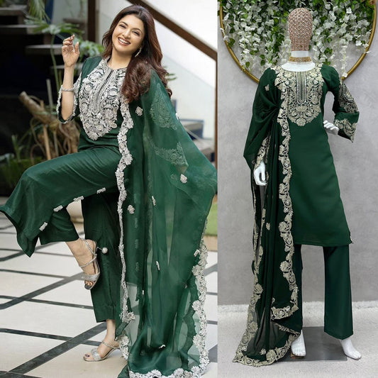 Designer Sequences Work Green Color Anarkali Suit