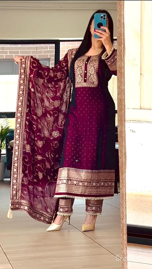 Fabulous Sequence Work Maroon Color Anarkali Suit
