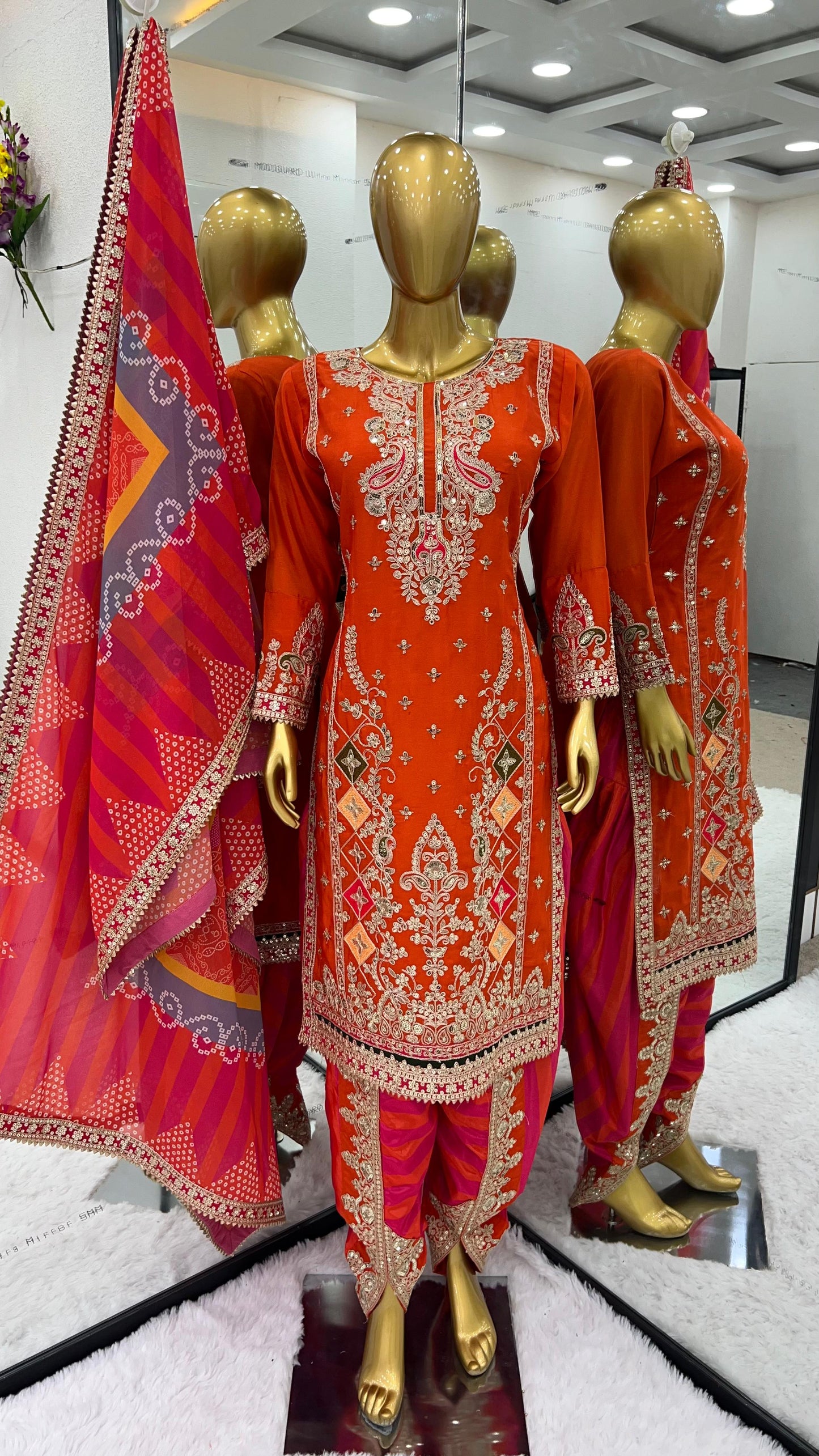 Beautiful Sequence Work Orange Color Dhoti Salwar
