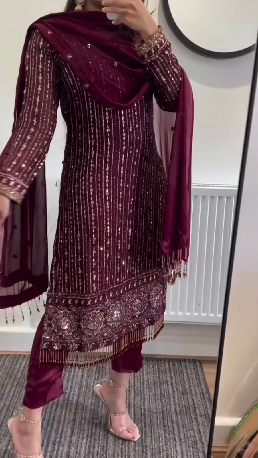 Designer Sequence Work Wine Color Anarkali Suit