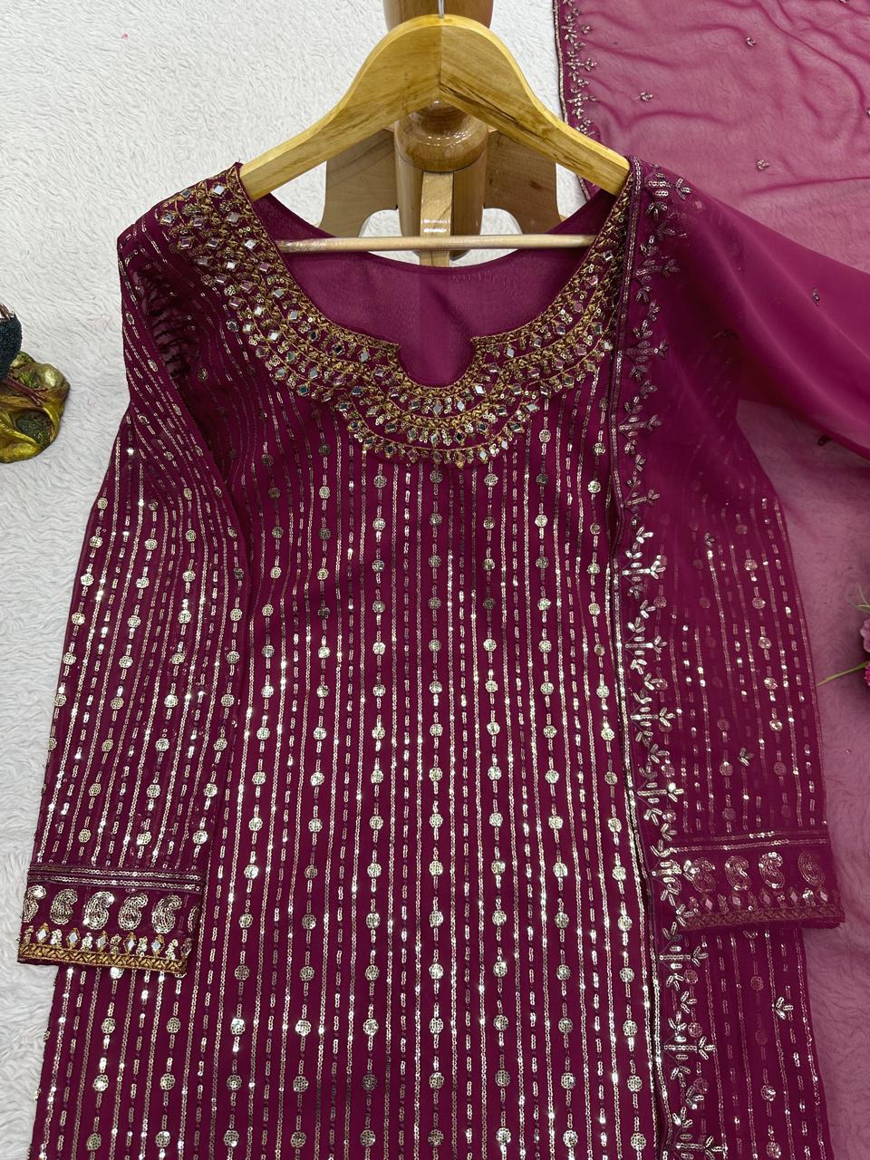 Designer Sequence Work Wine Color Anarkali Suit