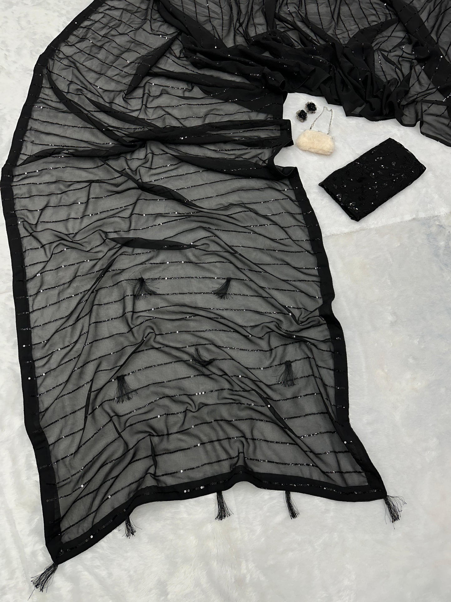 Black Color Beautiful Designer Sequence Saree