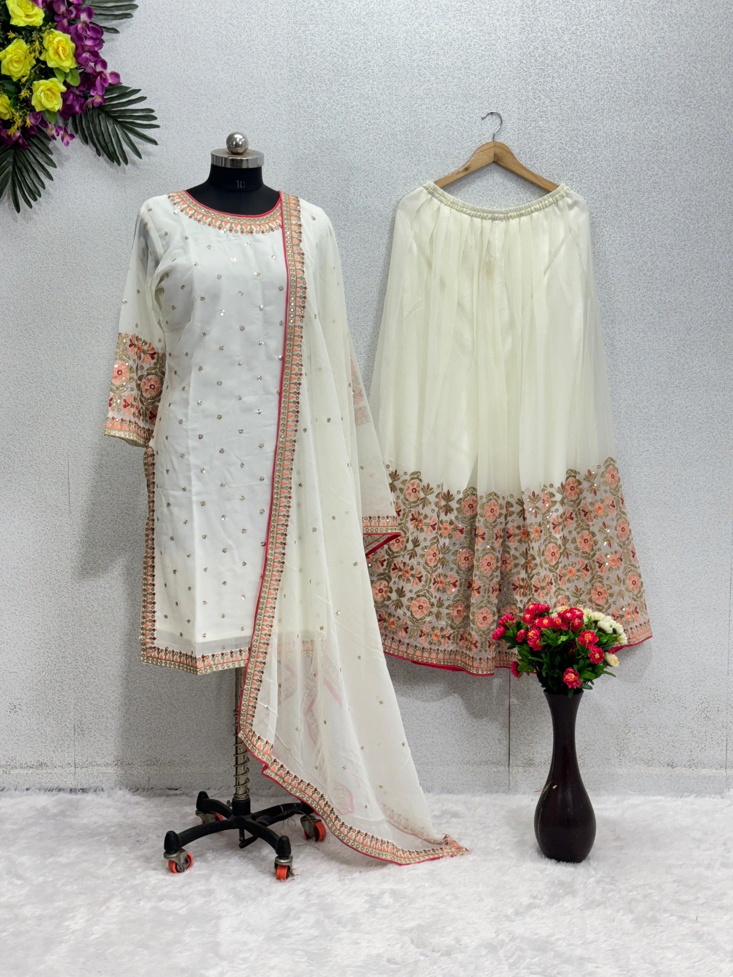 Heavy Georgette White Color Dazzling Sharara Suit