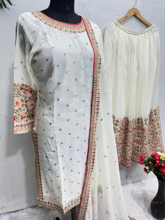 Heavy Georgette White Color Dazzling Sharara Suit