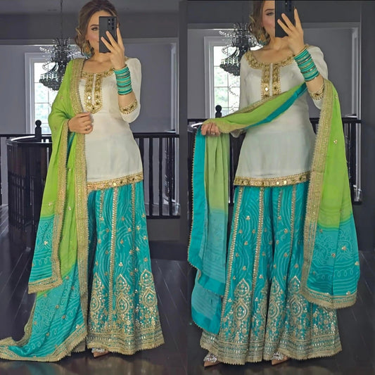 Innovative Sequence Work Sky Blue Color Sharara Suit