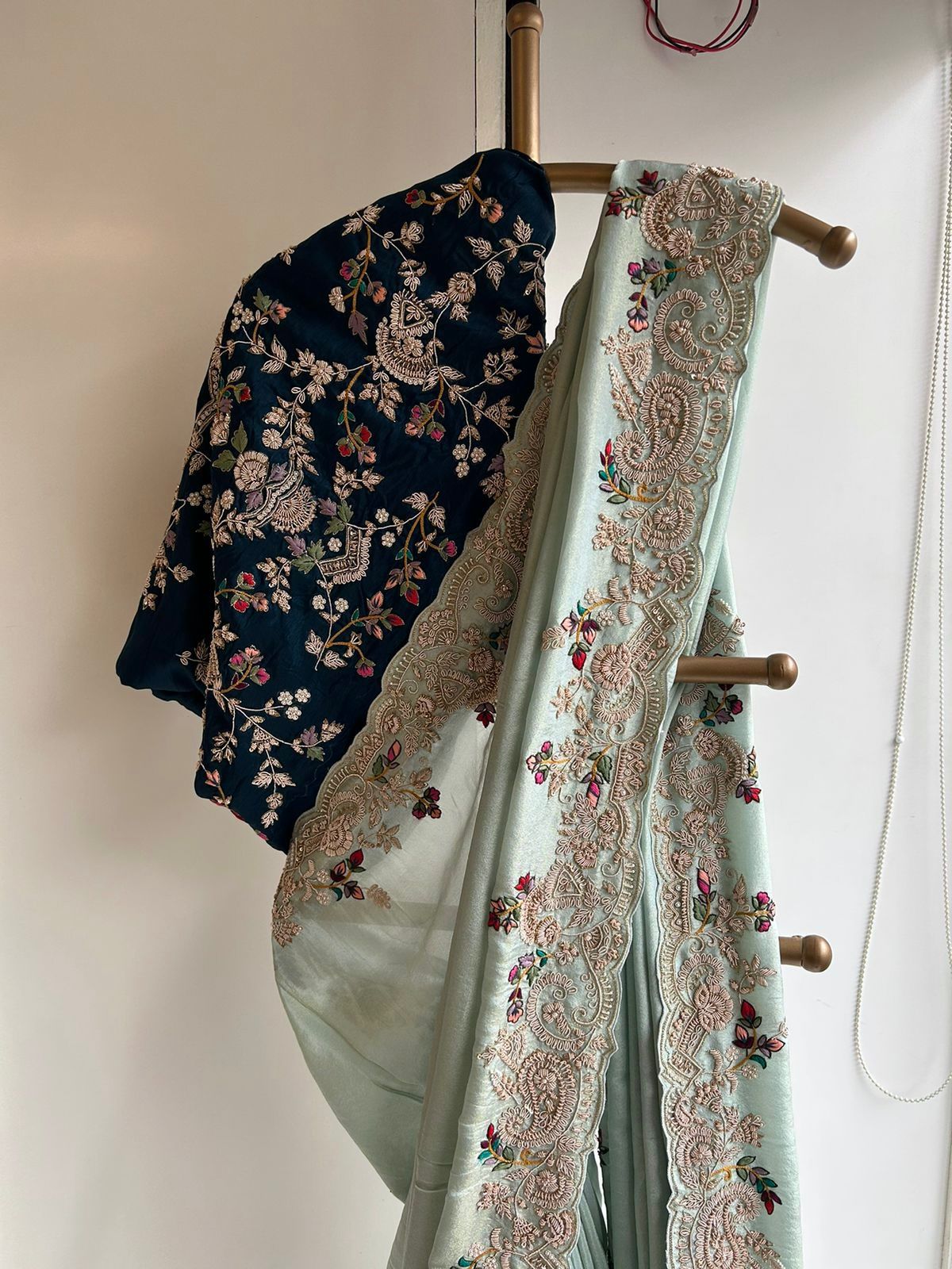 Amazing Piasta Color Chinon Silk Embroidery Work Saree