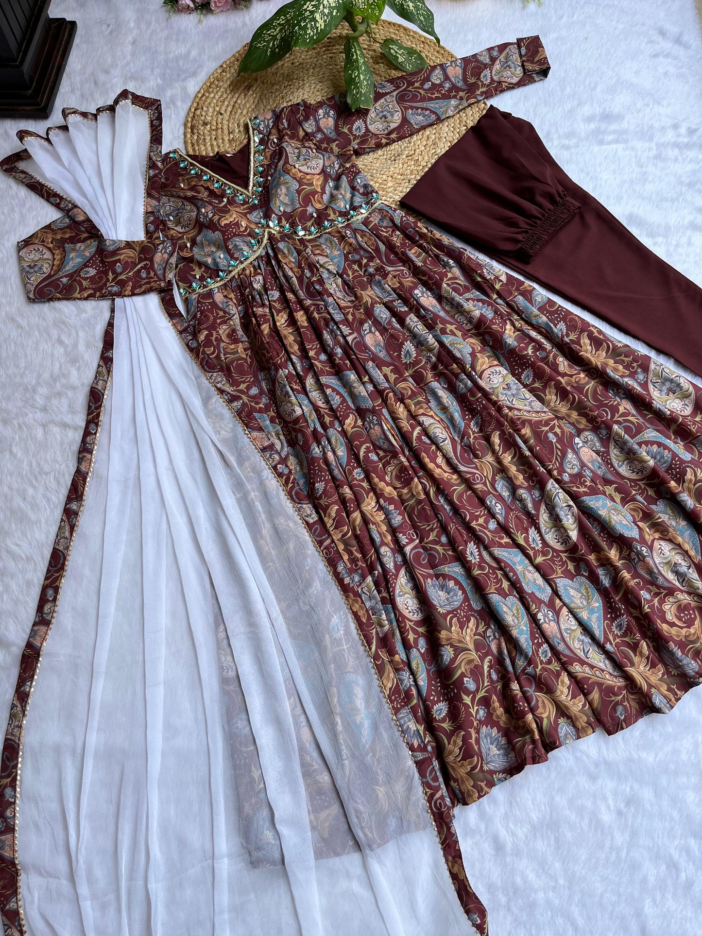 Alia Cut Opulent Brown Anarkali Suit Set