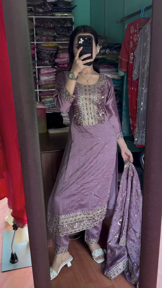 Stylish Embroidery Work Purple Color Salwar Suit