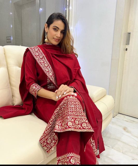 Red Color Traditional Wear Sequence Work Salwar Suit