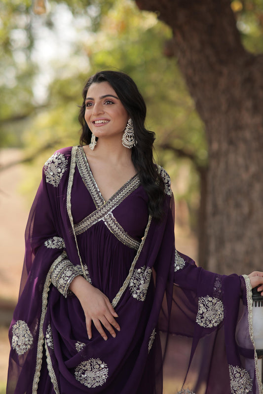 Embellished Purple Color Gown With Dupatta