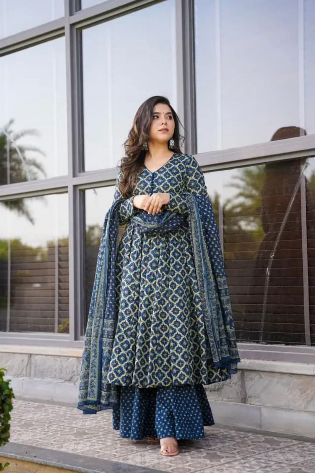 Glorious Blue Color Soft Cotton Anarkali Suit