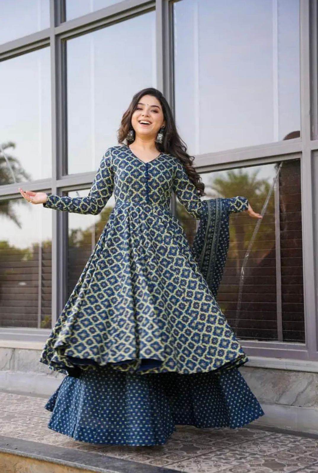 Glorious Blue Color Soft Cotton Anarkali Suit