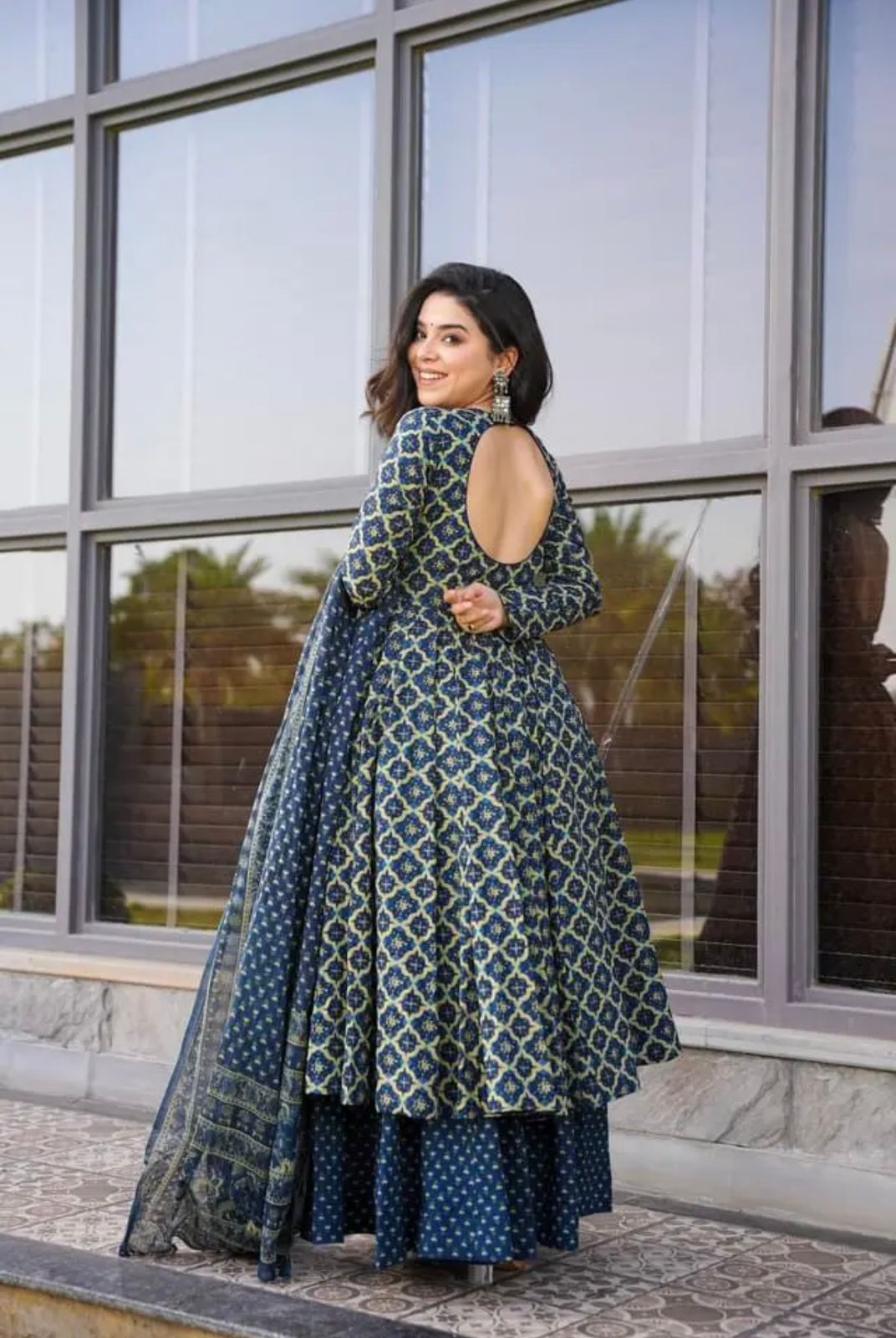 Glorious Blue Color Soft Cotton Anarkali Suit