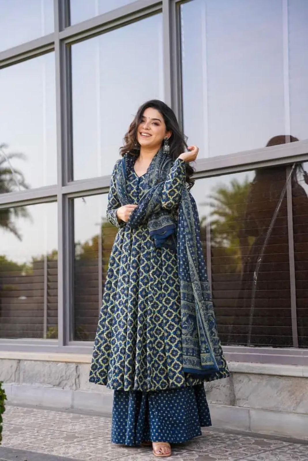 Glorious Blue Color Soft Cotton Anarkali Suit