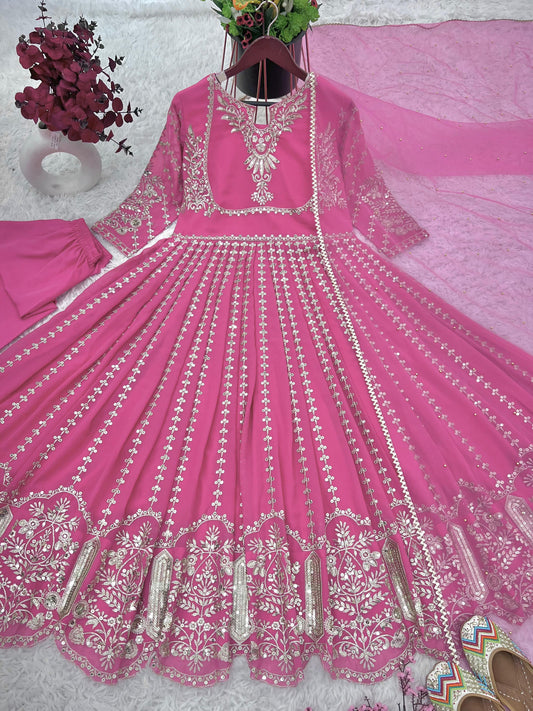 Glorious Pink Color Faux Georgette Anarkali Gown