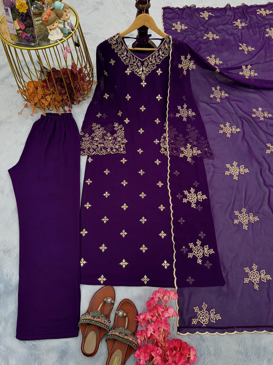 Charming Purple Color Georgette 5 mm Sequence Work Salwar Suit